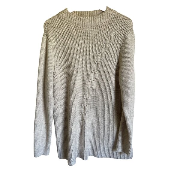 Chico's Size 3 Beige Tan Ribbed Mock Neck Pullover Sweater Soft Rayon Blend - Picture 1 of 8